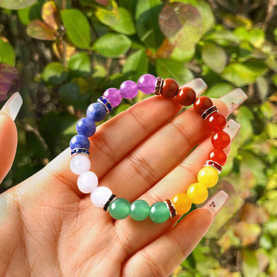 4mm/6mm/8mm/12mm hecha a mano Cristal 7 Chakra Brazalete longitud 18cm