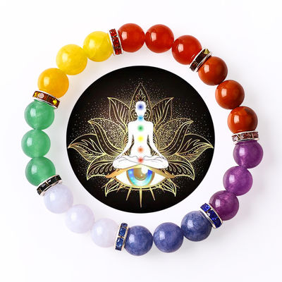 4mm/6mm/8mm/12mm hecha a mano Cristal 7 Chakra Brazalete longitud 18cm