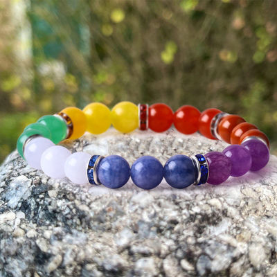 4mm/6mm/8mm/12mm hecha a mano Cristal 7 Chakra Brazalete longitud 18cm