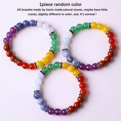 4mm/6mm/8mm/12mm hecha a mano Cristal 7 Chakra Brazalete longitud 18cm