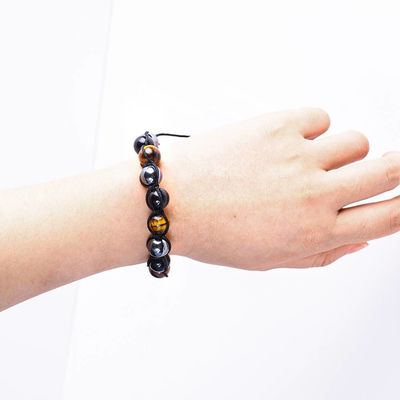 Cordón trenzado hecho a mano natural Triple piedras preciosas cuentas pulsera