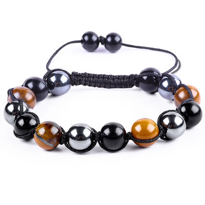 Cordón trenzado hecho a mano natural Triple piedras preciosas cuentas pulsera