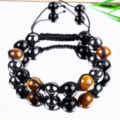 Cordón trenzado hecho a mano natural Triple piedras preciosas cuentas pulsera