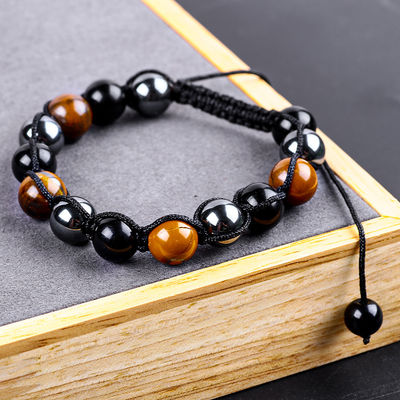 Cordón trenzado hecho a mano natural Triple piedras preciosas cuentas pulsera