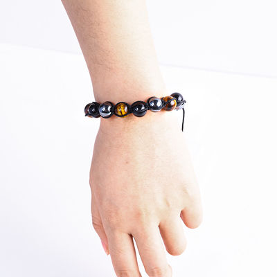 Cordón trenzado hecho a mano natural Triple piedras preciosas cuentas pulsera