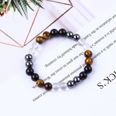 Brazalete de protección de perlas de cristal natural elástico hecho a mano para curar