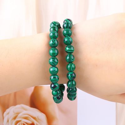 Brazalete de cuentas de curación anti ansiedad de malaquita verde natural elástico
