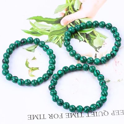 Brazalete de cuentas de curación anti ansiedad de malaquita verde natural elástico