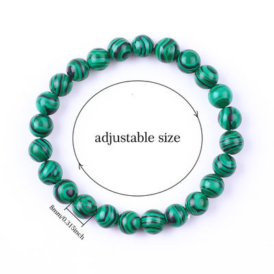 Brazalete de cuentas de curación anti ansiedad de malaquita verde natural elástico