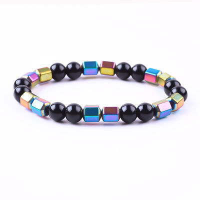 8 mm de mano de piedra cristalina natural elástica Obsidian Hematite pulsera de cuentas