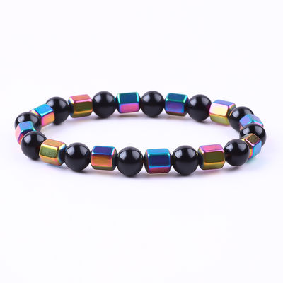 8 mm de mano de piedra cristalina natural elástica Obsidian Hematite pulsera de cuentas