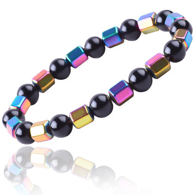 8 mm de mano de piedra cristalina natural elástica Obsidian Hematite pulsera de cuentas