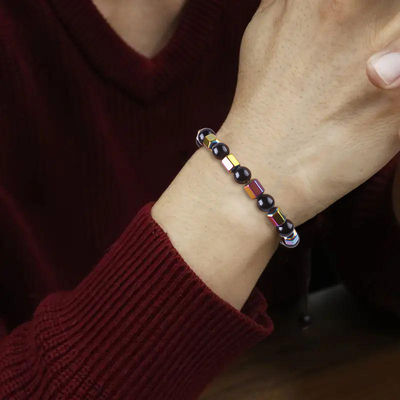 8 mm de mano de piedra cristalina natural elástica Obsidian Hematite pulsera de cuentas