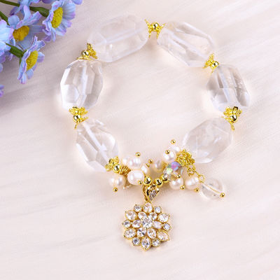 Brazalete de piedra preciosa hecha a mano con amuletos ajustables Brazalete de cuarzo claro de piedra natural Joyería de perlas para el uso diario de la fiesta