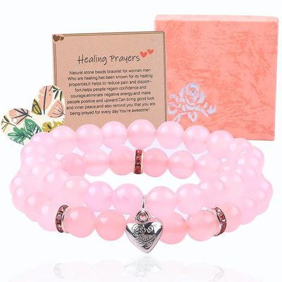 8 mm Rosa de cuarzo de piedra preciosa de cuentas pulsera energía curativa joyas de encanto