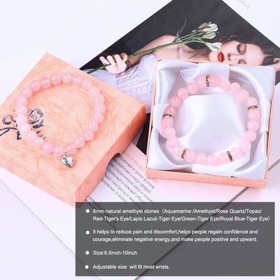 8 mm Rosa de cuarzo de piedra preciosa de cuentas pulsera energía curativa joyas de encanto