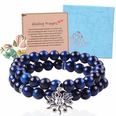 Elástico redondo azul oscuro 8mm Ojo de tigre de piedra preciosa Brazalete Energía curativa Joyería