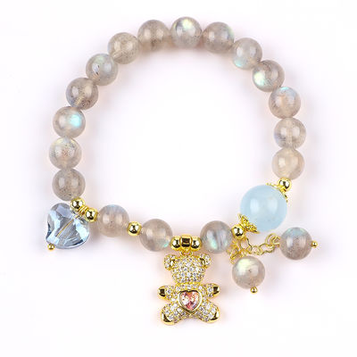 Labradorita / Ametista Natural de piedra preciosa pulsera Reduce la energía negativa