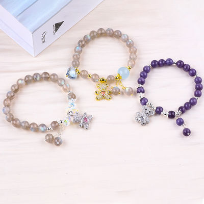 Labradorita / Ametista Natural de piedra preciosa pulsera Reduce la energía negativa