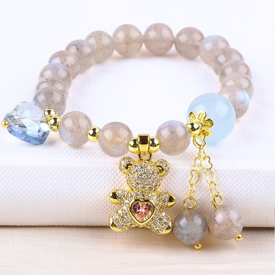 Labradorita / Ametista Natural de piedra preciosa pulsera Reduce la energía negativa