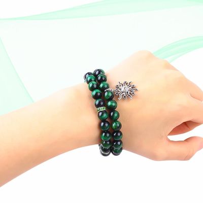 Hecho a mano Verde redondo de 10 mm Brazalete de cuentas de ojo de tigre Cristal de curación