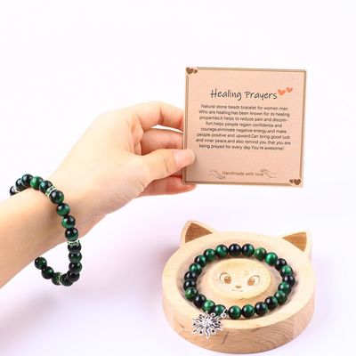 Hecho a mano Verde redondo de 10 mm Brazalete de cuentas de ojo de tigre Cristal de curación
