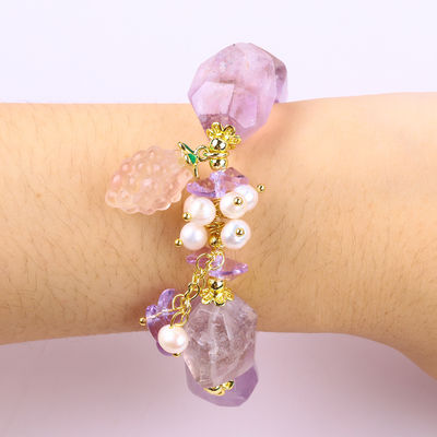 Brazalete de piedra preciosa hecha a mano con amuletos ajustables Brazaletes de amatista de piedra natural joyas de perlas para fiesta uso diario