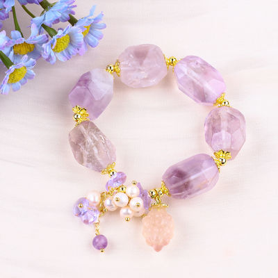 Brazalete de piedra preciosa hecha a mano con amuletos ajustables Brazaletes de amatista de piedra natural joyas de perlas para fiesta uso diario