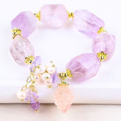 Brazalete de piedra preciosa hecha a mano con amuletos ajustables Brazaletes de amatista de piedra natural joyas de perlas para fiesta uso diario