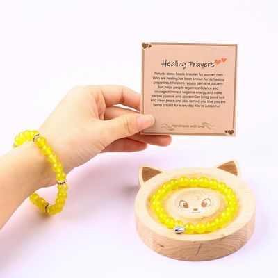 Elastico redondo 8 mm Perlas de piedras preciosas de jade amarillo pulseras de cristal OEM ODM