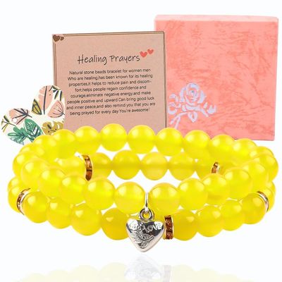 Elastico redondo 8 mm Perlas de piedras preciosas de jade amarillo pulseras de cristal OEM ODM
