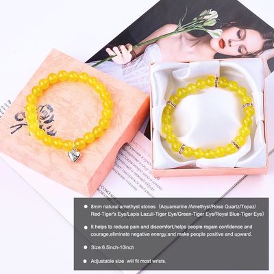 Elastico redondo 8 mm Perlas de piedras preciosas de jade amarillo pulseras de cristal OEM ODM