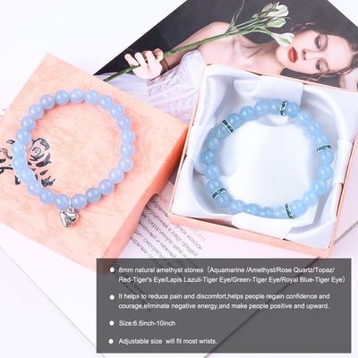 8 mm Ametista Azul Acuamarinas de piedras preciosas Brazaletes Cristal Curación