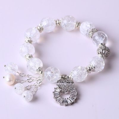 Pulsera de piedra cristalina de perlas redondas hecha a mano con amuletos de lujo