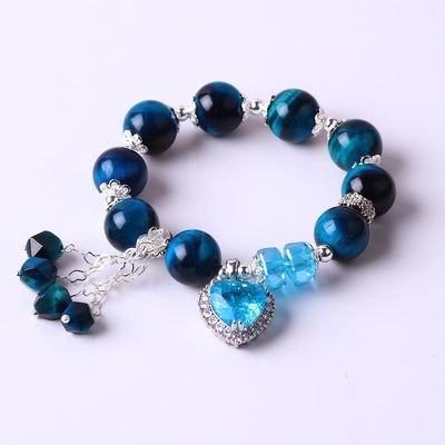 Pulsera de piedra cristalina de perlas redondas hecha a mano con amuletos de lujo