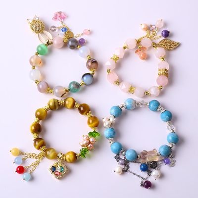 Poder curativo 10 mm de piedra preciosa con cuentas pulseras redondas con hermosos encantos