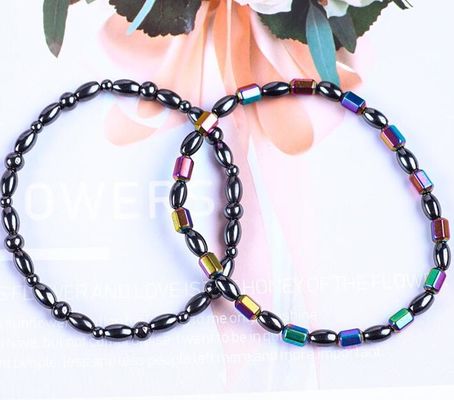 Perlas de piedra preciosa para adelgazar pulseras de tobillo de piedra hematita magnética con símbolo de cinco estrellas