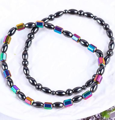 Perlas de piedra preciosa para adelgazar pulseras de tobillo de piedra hematita magnética con símbolo de cinco estrellas
