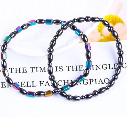 Perlas de piedra preciosa para adelgazar pulseras de tobillo de piedra hematita magnética con símbolo de cinco estrellas