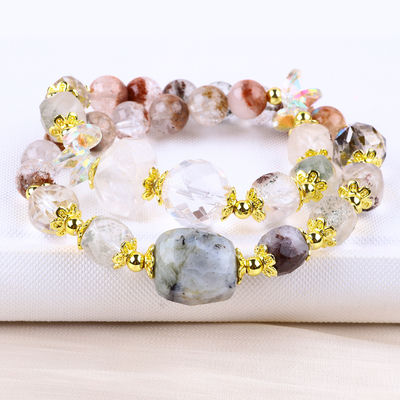 Brazalete de cuerdas de jardín natural de 8 mm 10 mm DIY Brazalete de estiramiento de cuarzo claro para regalo