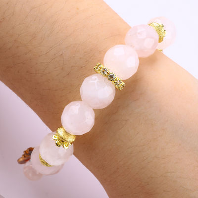 Brazalete con cuentas de piedras preciosas hecha a mano Rosa natural de cuarzo Brazalete de la jirafa ajustable para el uso diario de la fiesta