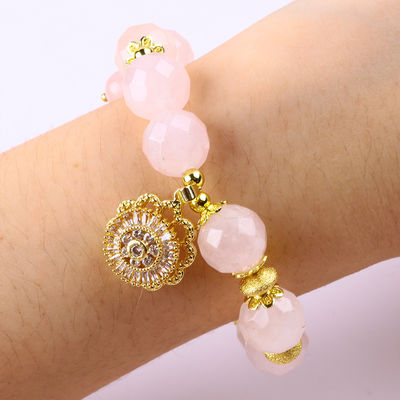 Brazalete con cuentas de piedras preciosas hecha a mano Rosa natural de cuarzo Brazalete de la jirafa ajustable para el uso diario de la fiesta