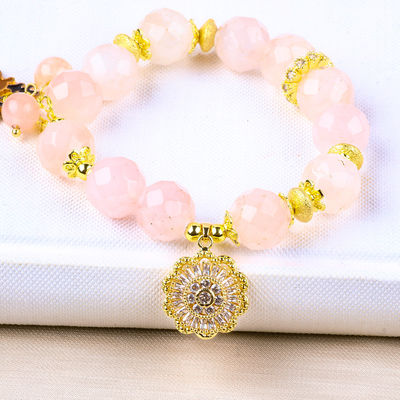 Brazalete con cuentas de piedras preciosas hecha a mano Rosa natural de cuarzo Brazalete de la jirafa ajustable para el uso diario de la fiesta