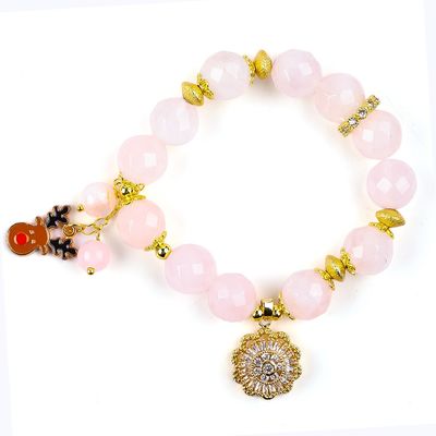 Brazalete con cuentas de piedras preciosas hecha a mano Rosa natural de cuarzo Brazalete de la jirafa ajustable para el uso diario de la fiesta
