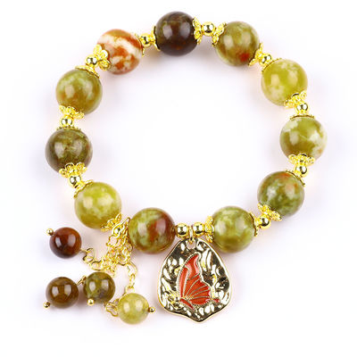 Brazalete con cuentas de piedra preciosa hecha a mano, piedra de sangre de dragón amarillo natural, brazalete de encanto ajustable para llevar todos los días.
