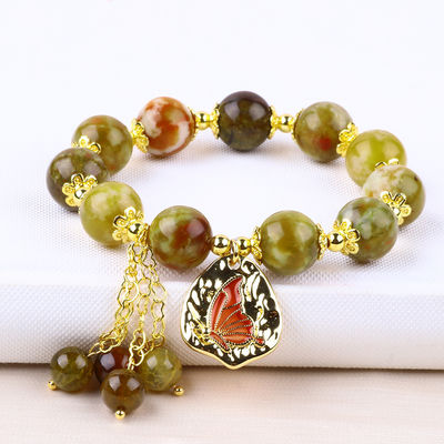 Brazalete con cuentas de piedra preciosa hecha a mano, piedra de sangre de dragón amarillo natural, brazalete de encanto ajustable para llevar todos los días.