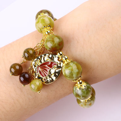 Brazalete con cuentas de piedra preciosa hecha a mano, piedra de sangre de dragón amarillo natural, brazalete de encanto ajustable para llevar todos los días.