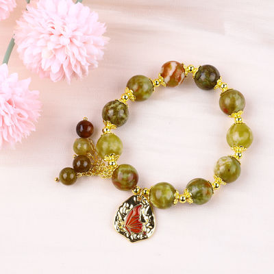 Brazalete con cuentas de piedra preciosa hecha a mano, piedra de sangre de dragón amarillo natural, brazalete de encanto ajustable para llevar todos los días.