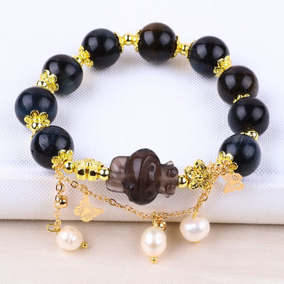 Brazalete con cuentas de piedra preciosa hecho a mano Tinta natural Ojo de tigre azul Brazalete de encanto ajustable para uso diario
