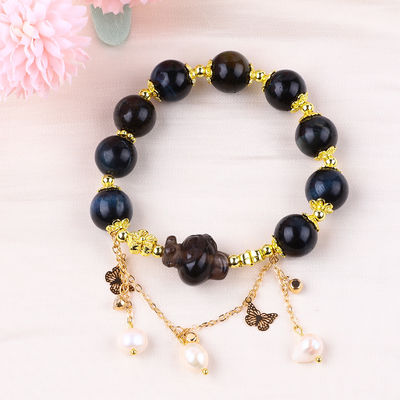 Brazalete con cuentas de piedra preciosa hecho a mano Tinta natural Ojo de tigre azul Brazalete de encanto ajustable para uso diario